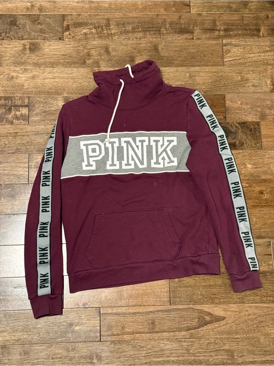 PINK Victoria's Secret Sweaters - PINK Victoria’s Secret Burgundy Cowl Neck Logo Tape Pullover Sweatshirt